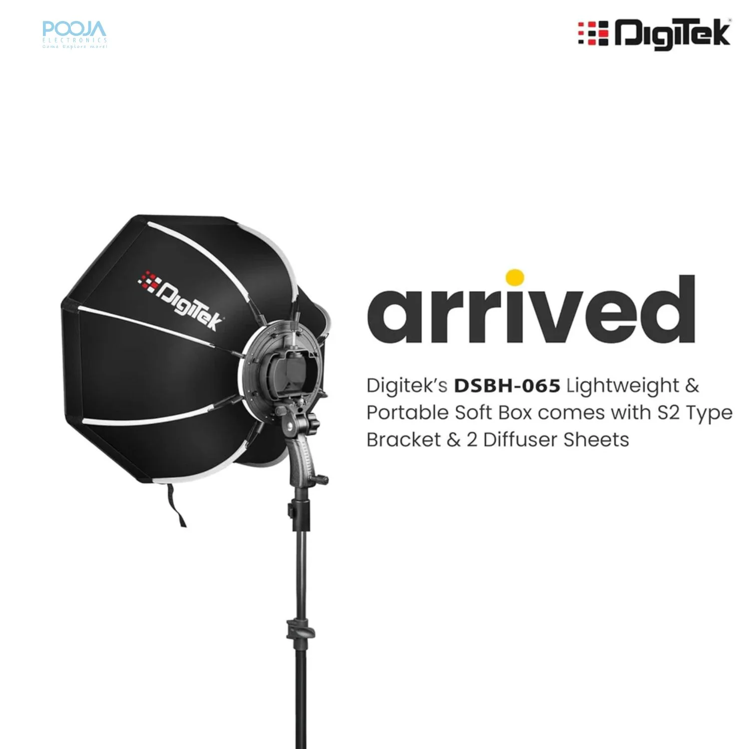 Digitek DSBH-065 65cm Portable Octagonal Softbox with S2 Bracket and Grid